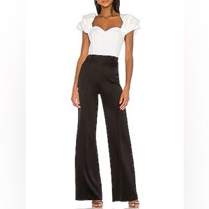 NWT Alice + Olivia Mateo Black White Wide Leg Ruffle Sleeve Jumpsuit Sz 8